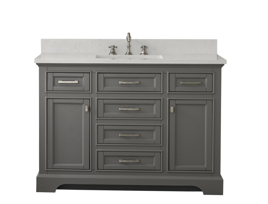 Milano 48" Single Sink Vanity with White Quartz Top - Design Element Bath Kitchen - Bathroom Vanity - Navy with Satin Gold Hardware