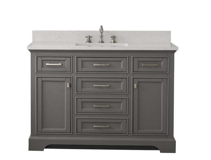 Milano 48" Single Sink Vanity with White Quartz Top - Design Element Bath Kitchen - Bathroom Vanity - Navy with Satin Gold Hardware