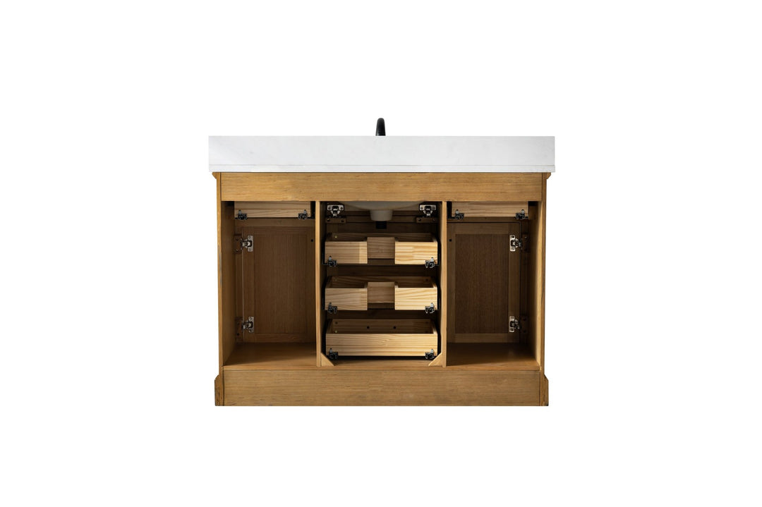 Milano 48" Single Sink Vanity with White Quartz Top - Design Element Bath Kitchen - Bathroom Vanity - Navy with Satin Gold Hardware