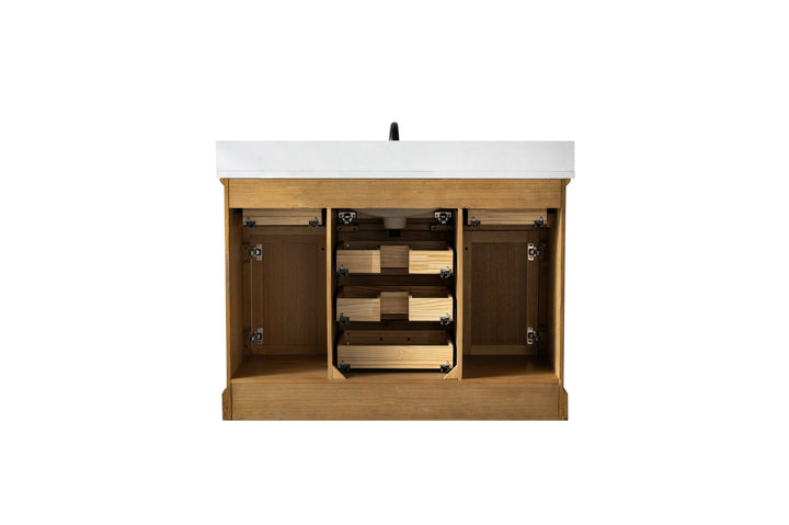 Milano 48" Single Sink Vanity with White Quartz Top - Design Element Bath Kitchen - Bathroom Vanity - Navy with Satin Gold Hardware