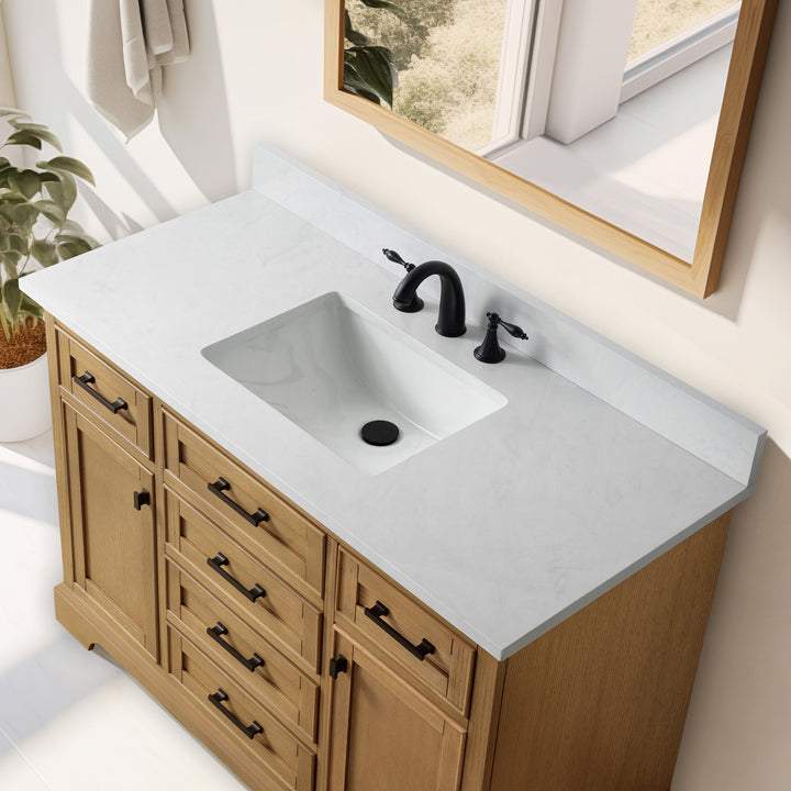 Milano 48" Single Sink Vanity with White Quartz Top - Design Element Bath Kitchen - Bathroom Vanity - Navy with Satin Gold Hardware