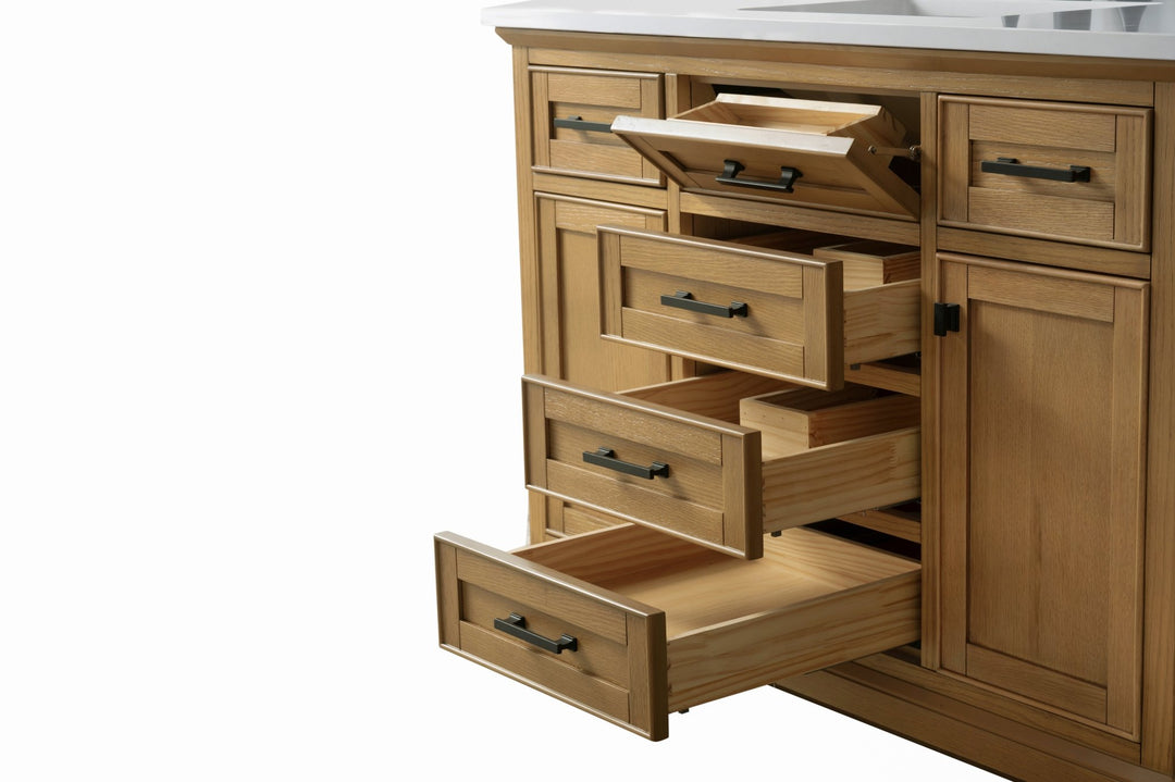 Milano 48" Single Sink Vanity with White Quartz Top - Design Element Bath Kitchen - Bathroom Vanity - Navy with Satin Gold Hardware