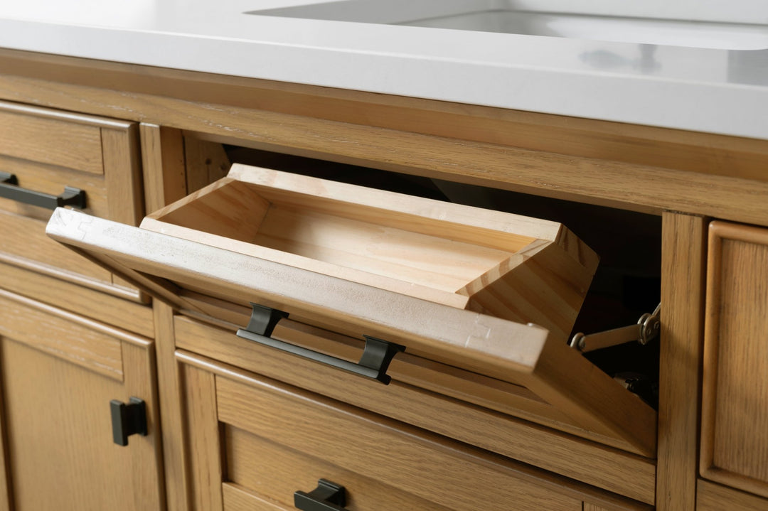 Milano 48" Single Sink Vanity with White Quartz Top - Design Element Bath Kitchen - Bathroom Vanity - Navy with Satin Gold Hardware