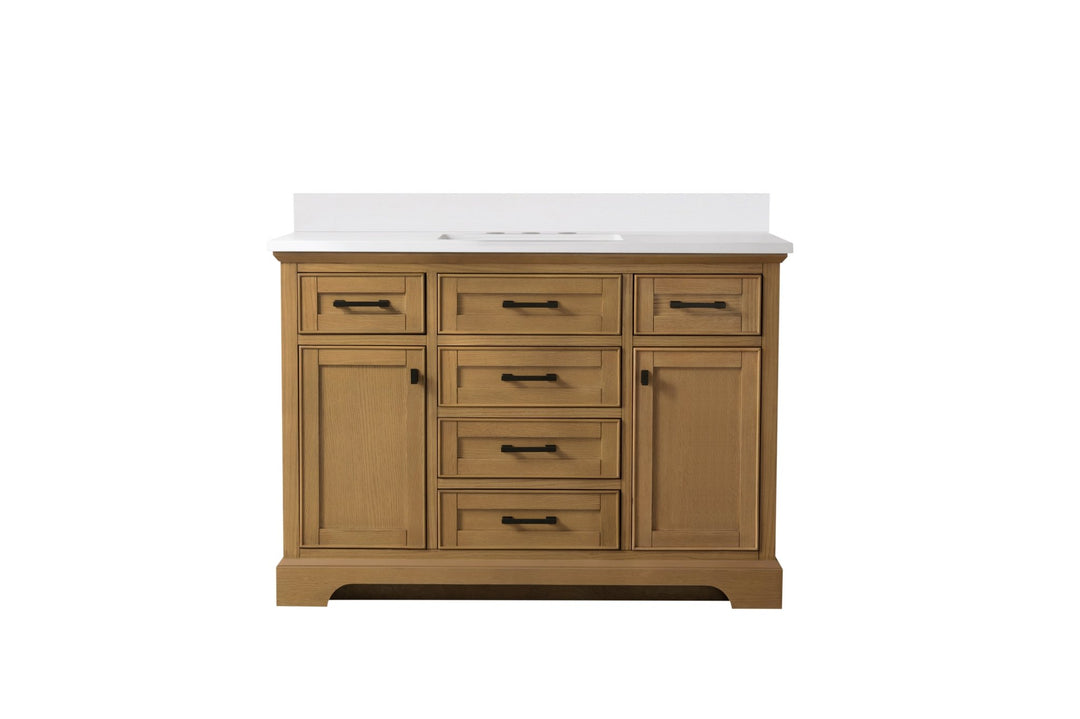 Milano 48" Single Sink Vanity with White Quartz Top - Design Element Bath Kitchen - Bathroom Vanity - Navy with Satin Gold Hardware