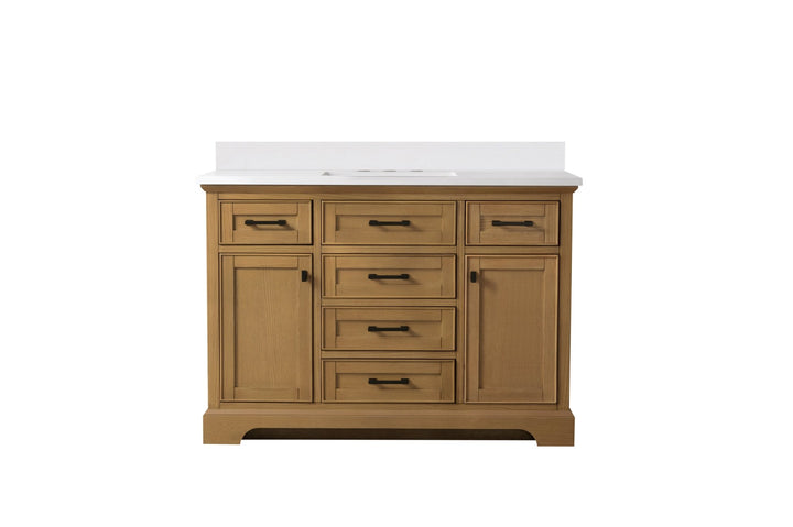 Milano 48" Single Sink Vanity with White Quartz Top - Design Element Bath Kitchen - Bathroom Vanity - Navy with Satin Gold Hardware