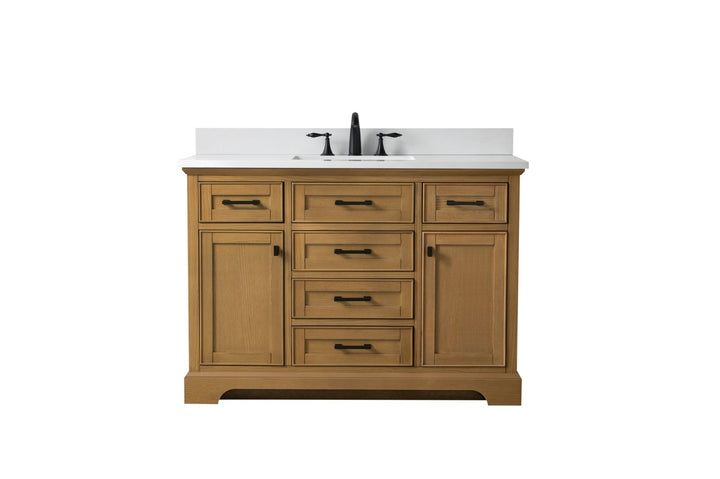 Milano 48" Single Sink Vanity with White Quartz Top - Design Element Bath Kitchen - Bathroom Vanity - Navy with Satin Gold Hardware
