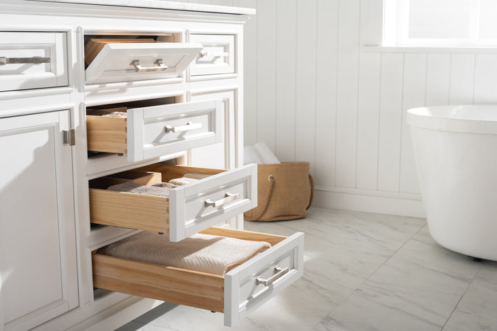 Milano 48" Single Sink Vanity with White Quartz Top - Design Element Bath Kitchen - Bathroom Vanity - Navy with Satin Gold Hardware