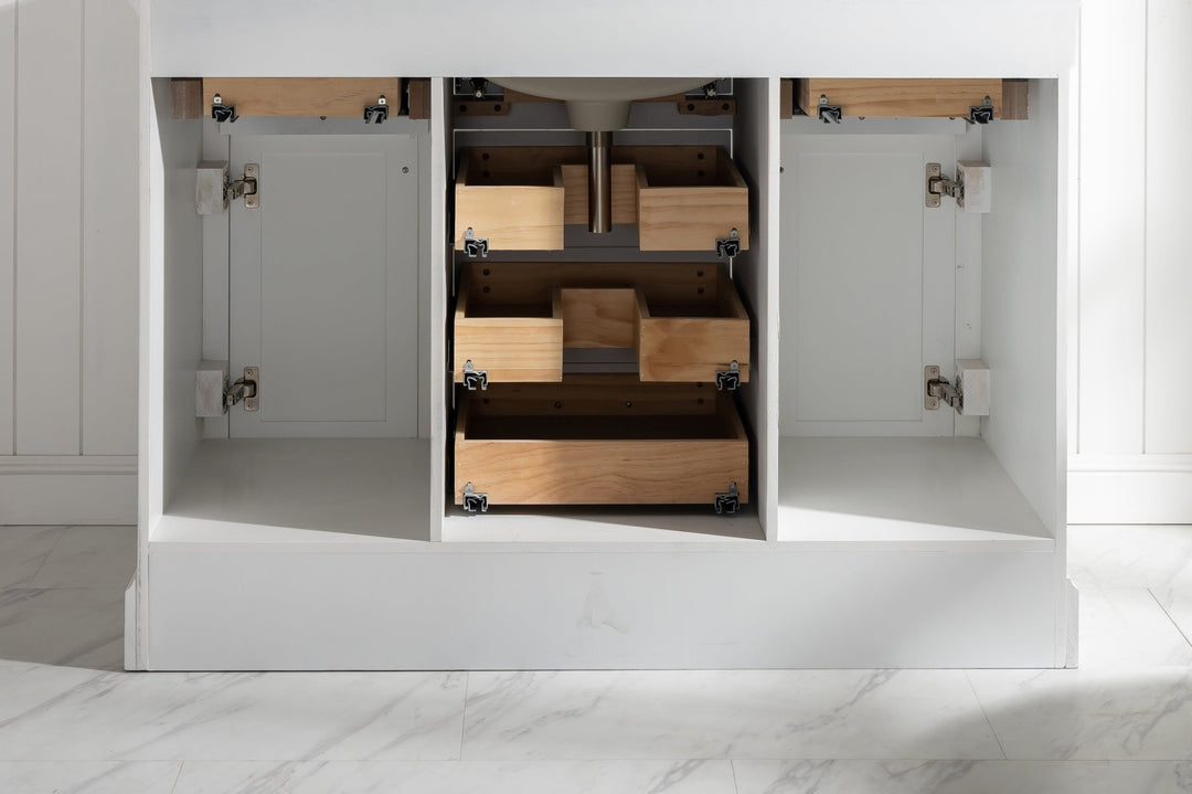 Milano 48" Single Sink Vanity with White Quartz Top - Design Element Bath Kitchen - Bathroom Vanity - Navy with Satin Gold Hardware