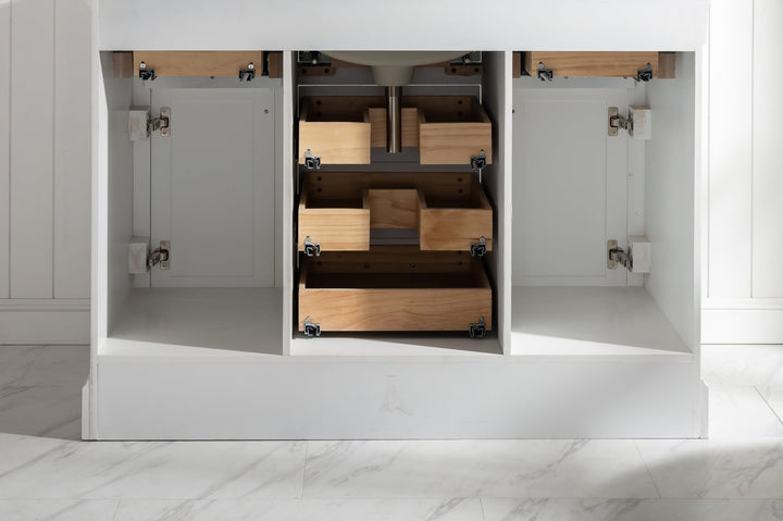 Milano 48" Single Sink Vanity with White Quartz Top - Design Element Bath Kitchen - Bathroom Vanity - Navy with Satin Gold Hardware