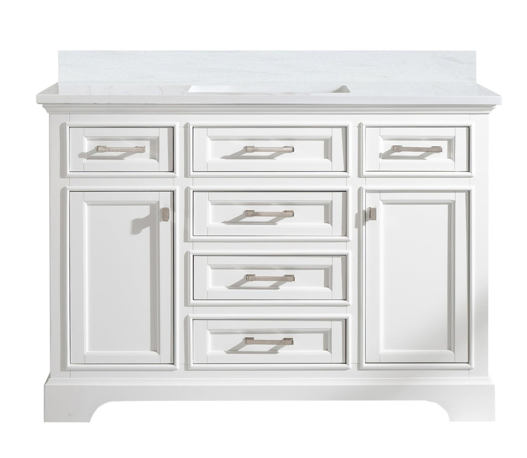 Milano 48" Single Sink Vanity with White Quartz Top - Design Element Bath Kitchen - Bathroom Vanity - Navy with Satin Gold Hardware