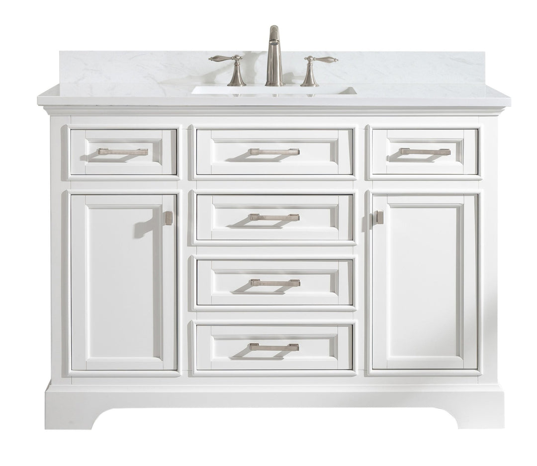 Milano 48" Single Sink Vanity with White Quartz Top - Design Element Bath Kitchen - Bathroom Vanity - Navy with Satin Gold Hardware