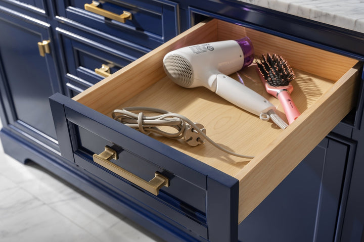 Milano 54" Single Sink Vanity with White Quartz Top - Design Element Bath Kitchen - Bathroom Vanity - Navy with Satin Gold Hardware