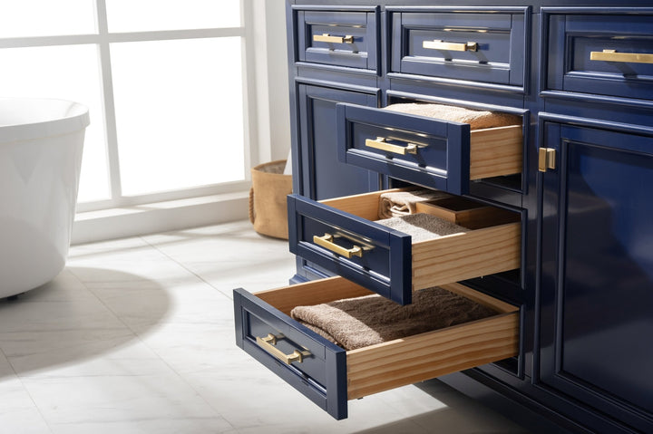 Milano 54" Single Sink Vanity with White Quartz Top - Design Element Bath Kitchen - Bathroom Vanity - Navy with Satin Gold Hardware