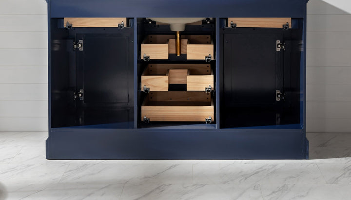 Milano 54" Single Sink Vanity with White Quartz Top - Design Element Bath Kitchen - Bathroom Vanity - Navy with Satin Gold Hardware