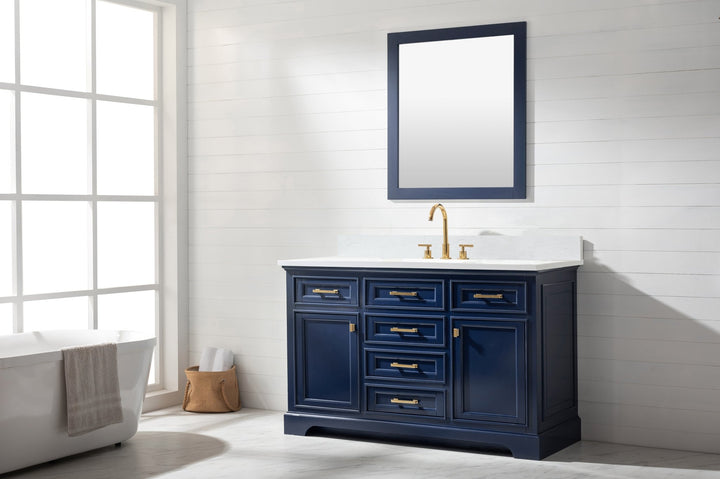 Milano 54" Single Sink Vanity with White Quartz Top - Design Element Bath Kitchen - Bathroom Vanity - Navy with Satin Gold Hardware