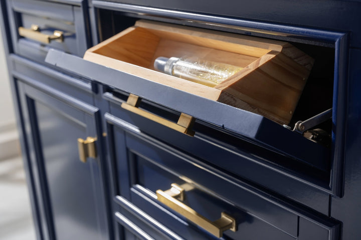 Milano 54" Single Sink Vanity with White Quartz Top - Design Element Bath Kitchen - Bathroom Vanity - Navy with Satin Gold Hardware