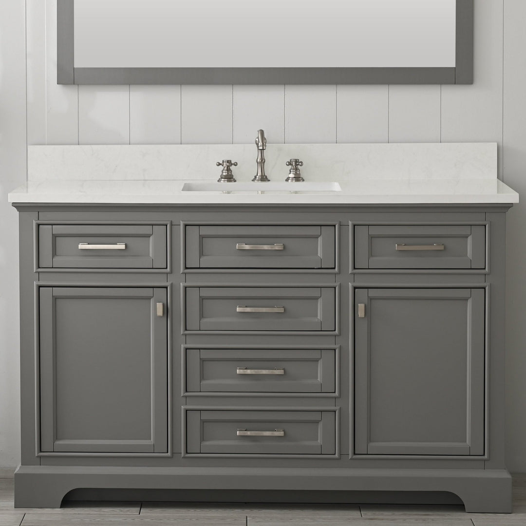 Milano 54" Single Sink Vanity with White Quartz Top - Design Element Bath Kitchen - Bathroom Vanity - Navy with Satin Gold Hardware