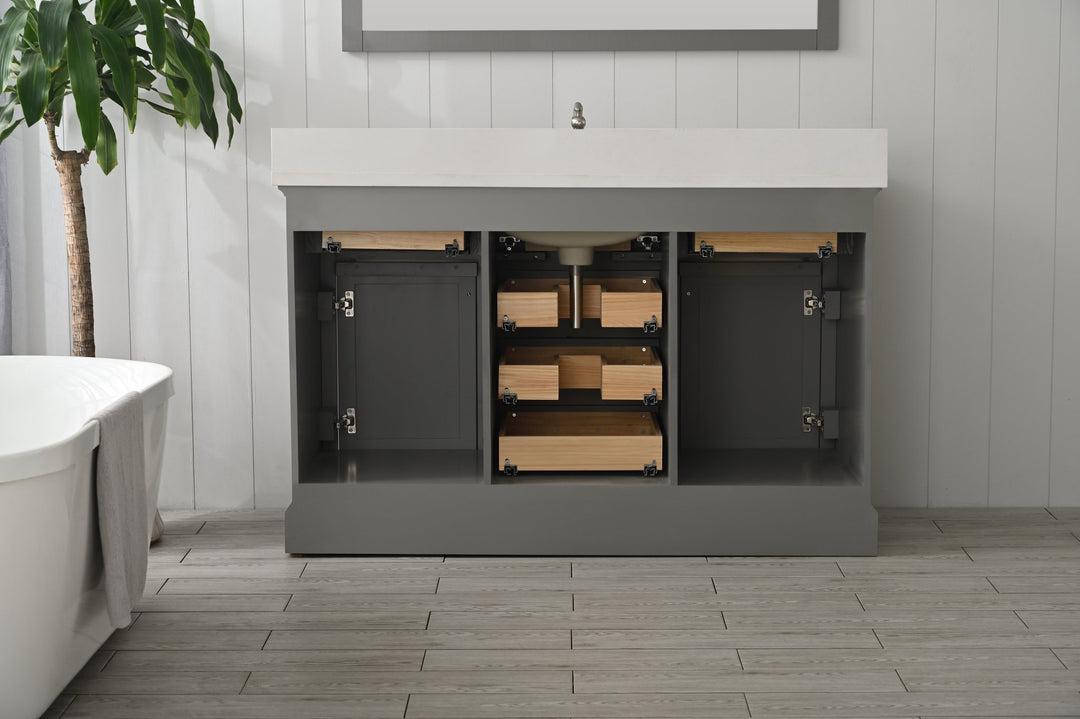 Milano 54" Single Sink Vanity with White Quartz Top - Design Element Bath Kitchen - Bathroom Vanity - Navy with Satin Gold Hardware