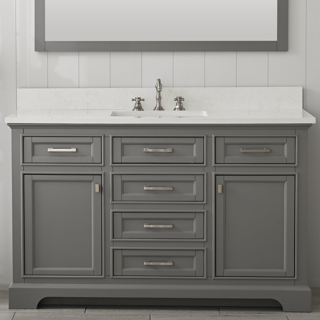 Milano 54" Single Sink Vanity with White Quartz Top - Design Element Bath Kitchen - Bathroom Vanity - Gray with Silver Satin Hardware
