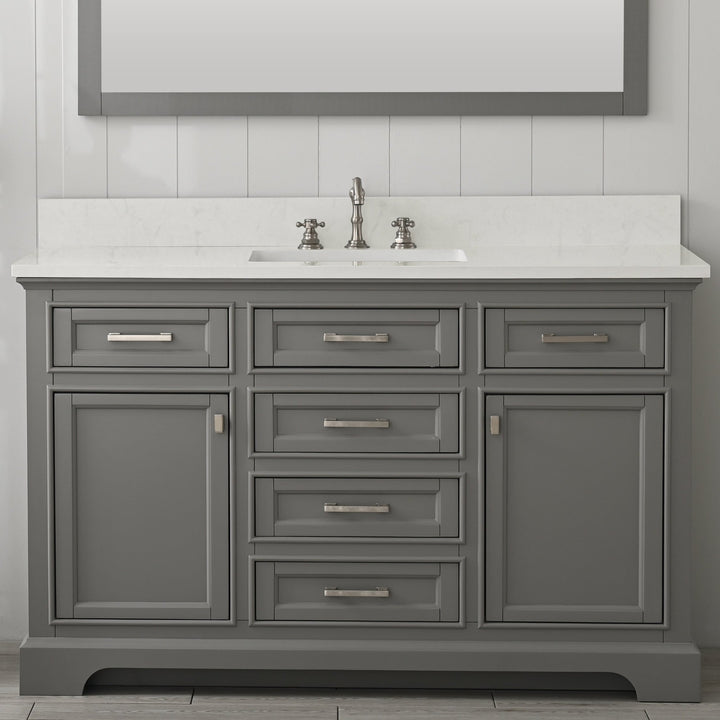 Milano 54" Single Sink Vanity with White Quartz Top - Design Element Bath Kitchen - Bathroom Vanity - Gray with Silver Satin Hardware
