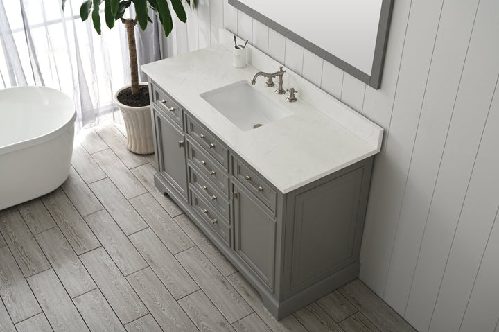 Milano 54" Single Sink Vanity with White Quartz Top - Design Element Bath Kitchen - Bathroom Vanity - Navy with Satin Gold Hardware