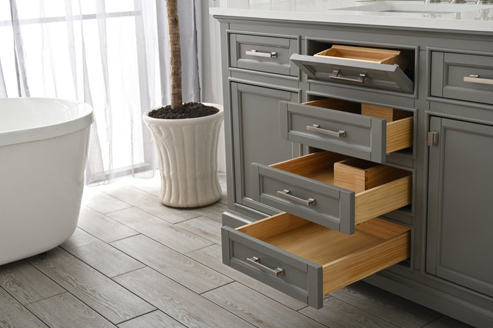 Milano 54" Single Sink Vanity with White Quartz Top - Design Element Bath Kitchen - Bathroom Vanity - Navy with Satin Gold Hardware