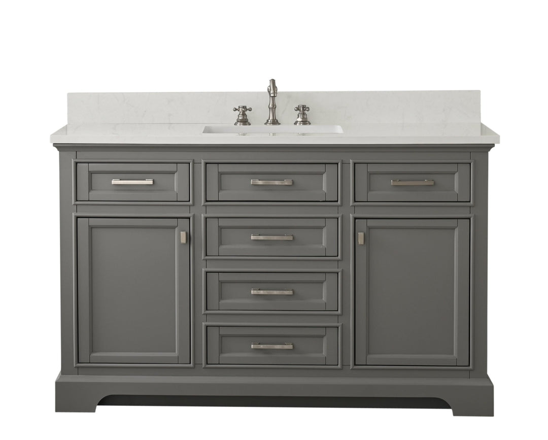 Milano 54" Single Sink Vanity with White Quartz Top - Design Element Bath Kitchen - Bathroom Vanity - Navy with Satin Gold Hardware