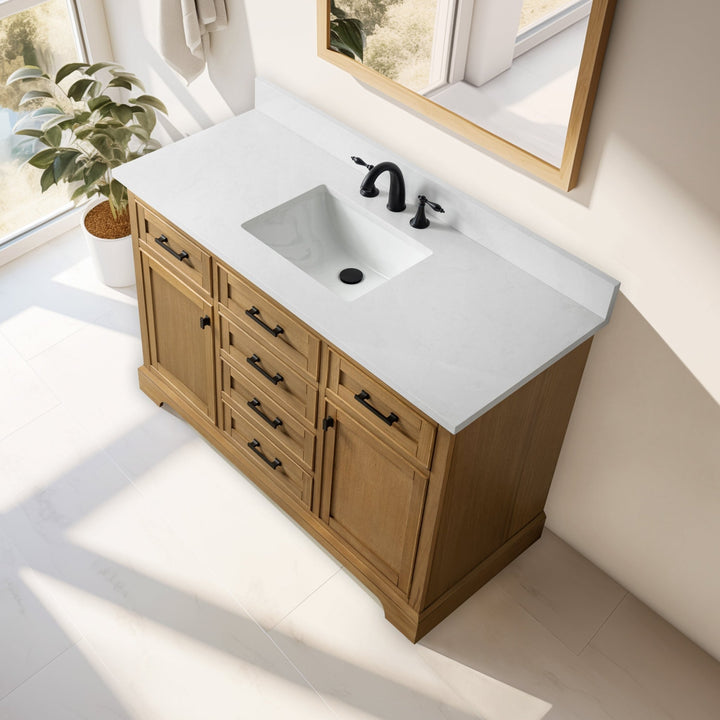 Milano 54" Single Sink Vanity with White Quartz Top - Design Element Bath Kitchen - Bathroom Vanity - Navy with Satin Gold Hardware