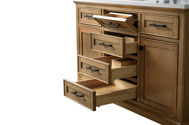 Milano 54" Single Sink Vanity with White Quartz Top - Design Element Bath Kitchen - Bathroom Vanity - Navy with Satin Gold Hardware