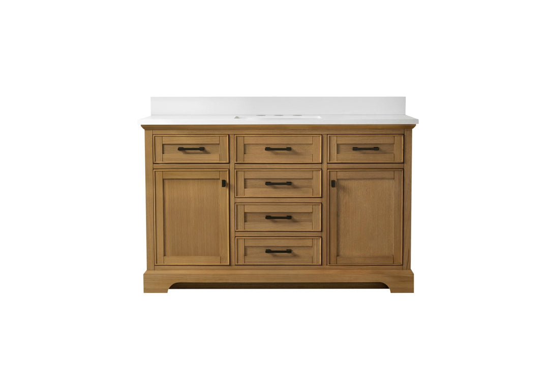 Milano 54" Single Sink Vanity with White Quartz Top - Design Element Bath Kitchen - Bathroom Vanity - Navy with Satin Gold Hardware