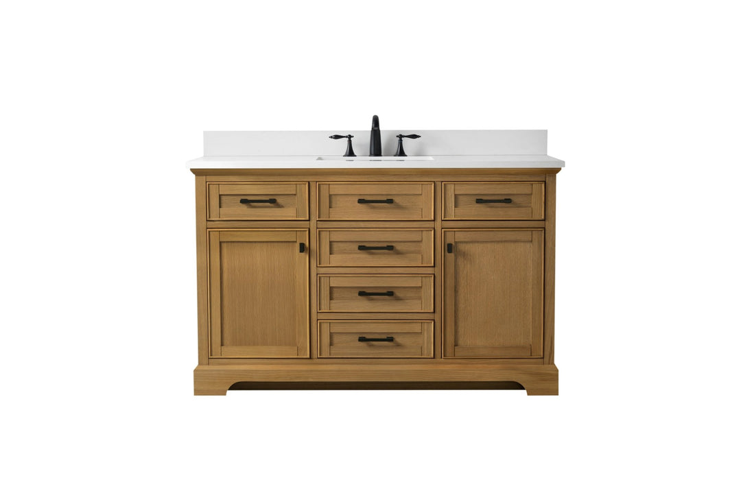 Milano 54" Single Sink Vanity with White Quartz Top - Design Element Bath Kitchen - Bathroom Vanity - Navy with Satin Gold Hardware