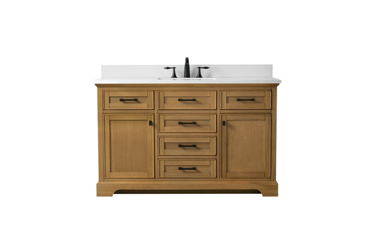 Milano 54" Single Sink Vanity with White Quartz Top - Design Element Bath Kitchen - Bathroom Vanity - Navy with Satin Gold Hardware