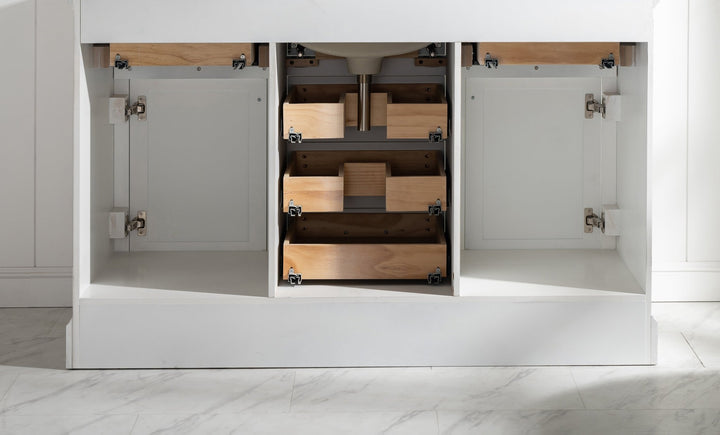 Milano 54" Single Sink Vanity with White Quartz Top - Design Element Bath Kitchen - Bathroom Vanity - Navy with Satin Gold Hardware