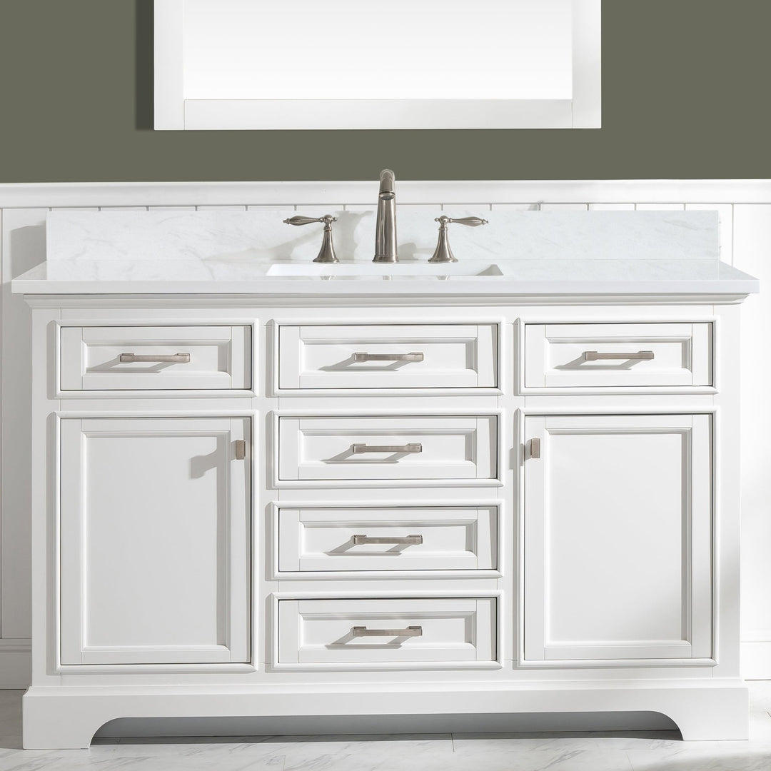 Milano 54" Single Sink Vanity with White Quartz Top - Design Element Bath Kitchen - Bathroom Vanity - White with Silver Satin Hardware