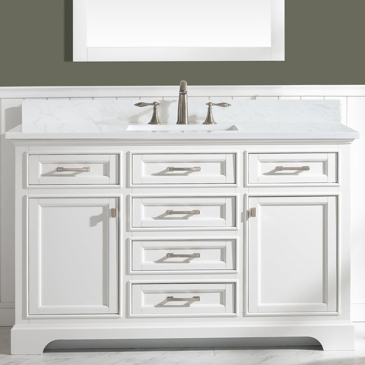Milano 54" Single Sink Vanity with White Quartz Top - Design Element Bath Kitchen - Bathroom Vanity - White with Silver Satin Hardware