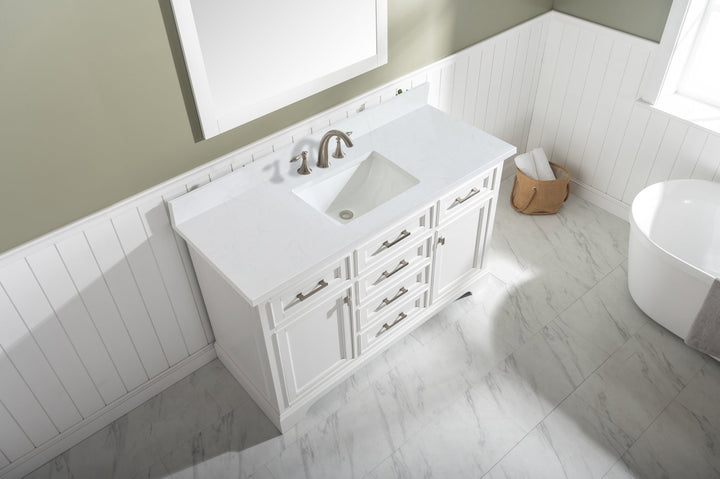 Milano 54" Single Sink Vanity with White Quartz Top - Design Element Bath Kitchen - Bathroom Vanity - Navy with Satin Gold Hardware