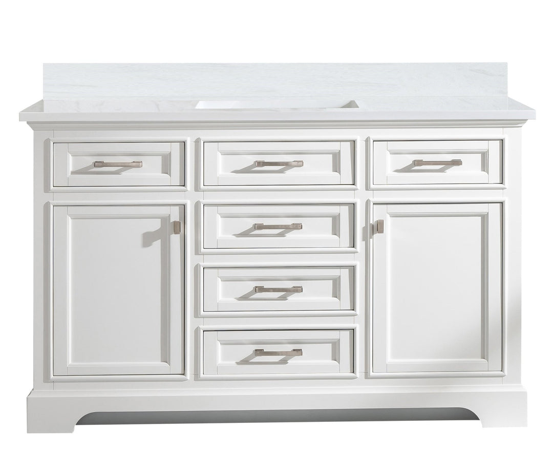 Milano 54" Single Sink Vanity with White Quartz Top - Design Element Bath Kitchen - Bathroom Vanity - Navy with Satin Gold Hardware