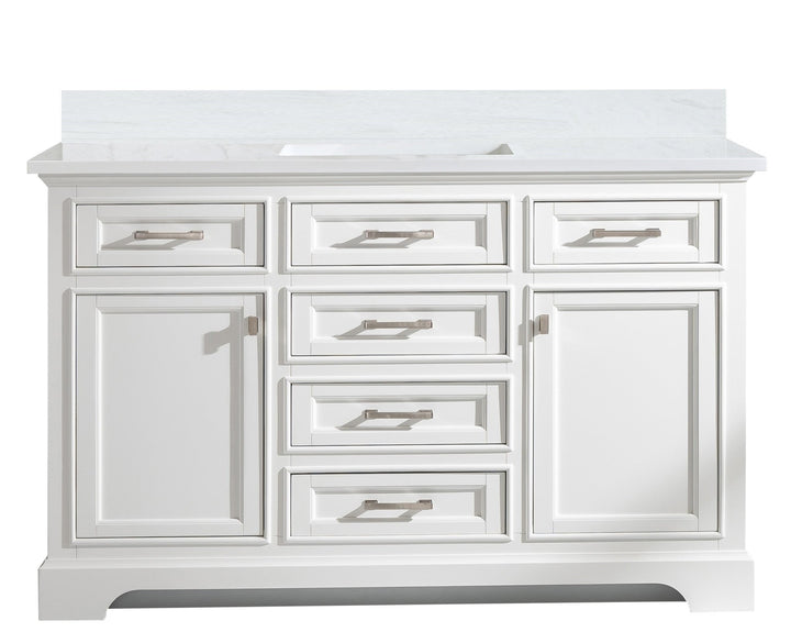 Milano 54" Single Sink Vanity with White Quartz Top - Design Element Bath Kitchen - Bathroom Vanity - Navy with Satin Gold Hardware