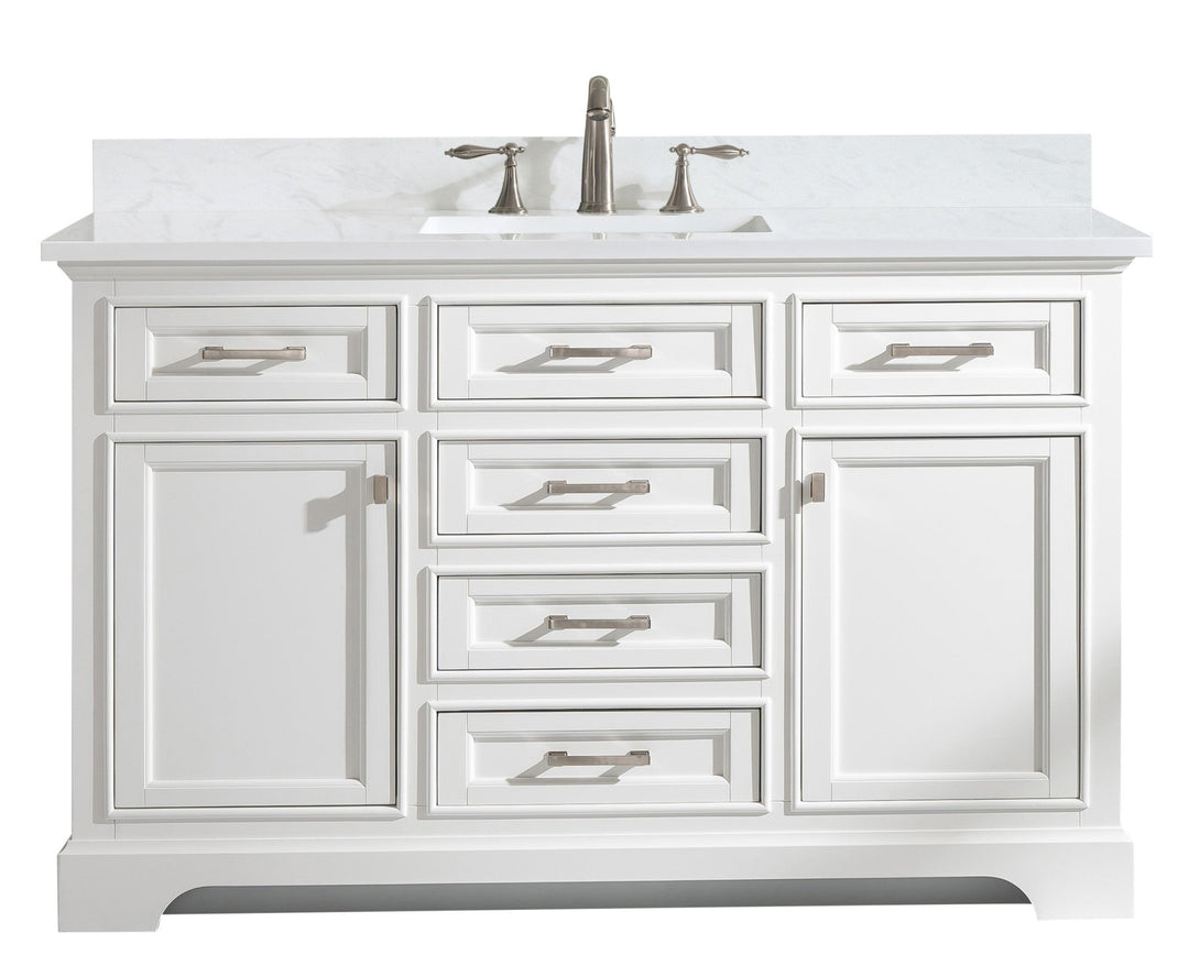 Milano 54" Single Sink Vanity with White Quartz Top - Design Element Bath Kitchen - Bathroom Vanity - Navy with Satin Gold Hardware