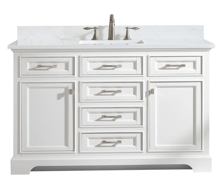 Milano 54" Single Sink Vanity with White Quartz Top - Design Element Bath Kitchen - Bathroom Vanity - Navy with Satin Gold Hardware