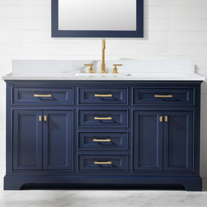 Milano 60" Single Sink Vanity with White Quartz Top - Design Element Bath Kitchen - Bathroom Vanity - Heritage Oak with Matte Black Hardware
