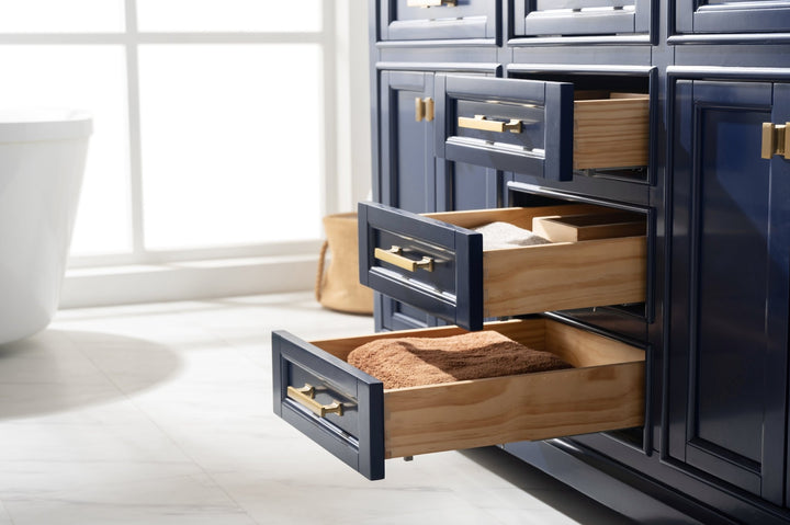 Milano 60" Single Sink Vanity with White Quartz Top - Design Element Bath Kitchen - Bathroom Vanity - Heritage Oak with Matte Black Hardware