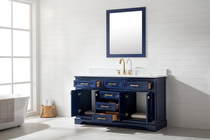 Milano 60" Single Sink Vanity with White Quartz Top - Design Element Bath Kitchen - Bathroom Vanity - Heritage Oak with Matte Black Hardware