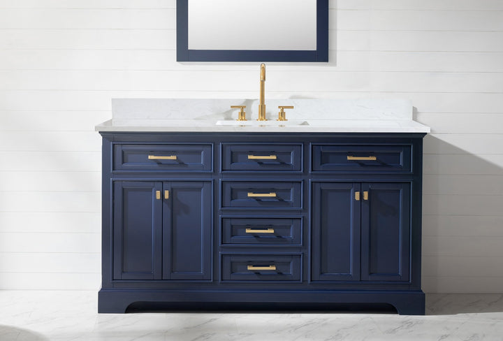 Milano 60" Single Sink Vanity with White Quartz Top - Design Element Bath Kitchen - Bathroom Vanity - Heritage Oak with Matte Black Hardware