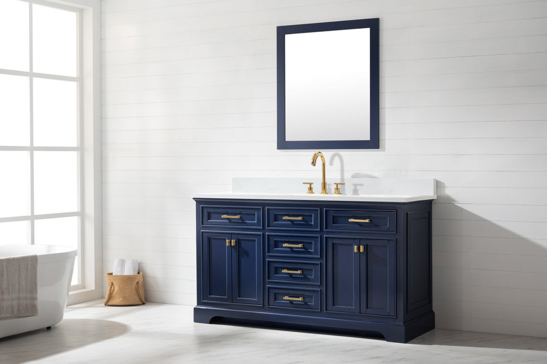 Milano 60" Single Sink Vanity with White Quartz Top - Design Element Bath Kitchen - Bathroom Vanity - Heritage Oak with Matte Black Hardware
