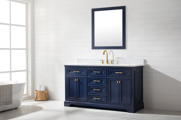Milano 60" Single Sink Vanity with White Quartz Top - Design Element Bath Kitchen - Bathroom Vanity - Heritage Oak with Matte Black Hardware