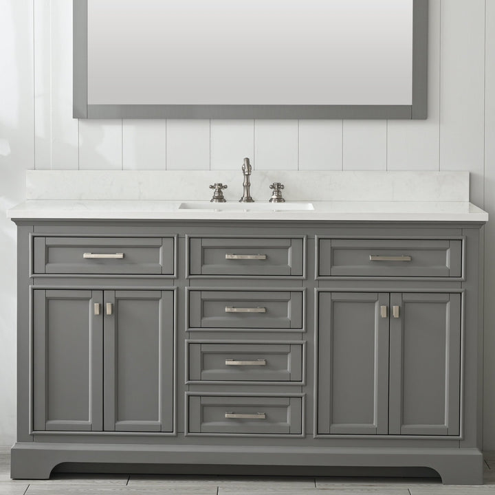 Milano 60" Single Sink Vanity with White Quartz Top - Design Element Bath Kitchen - Bathroom Vanity - Heritage Oak with Matte Black Hardware