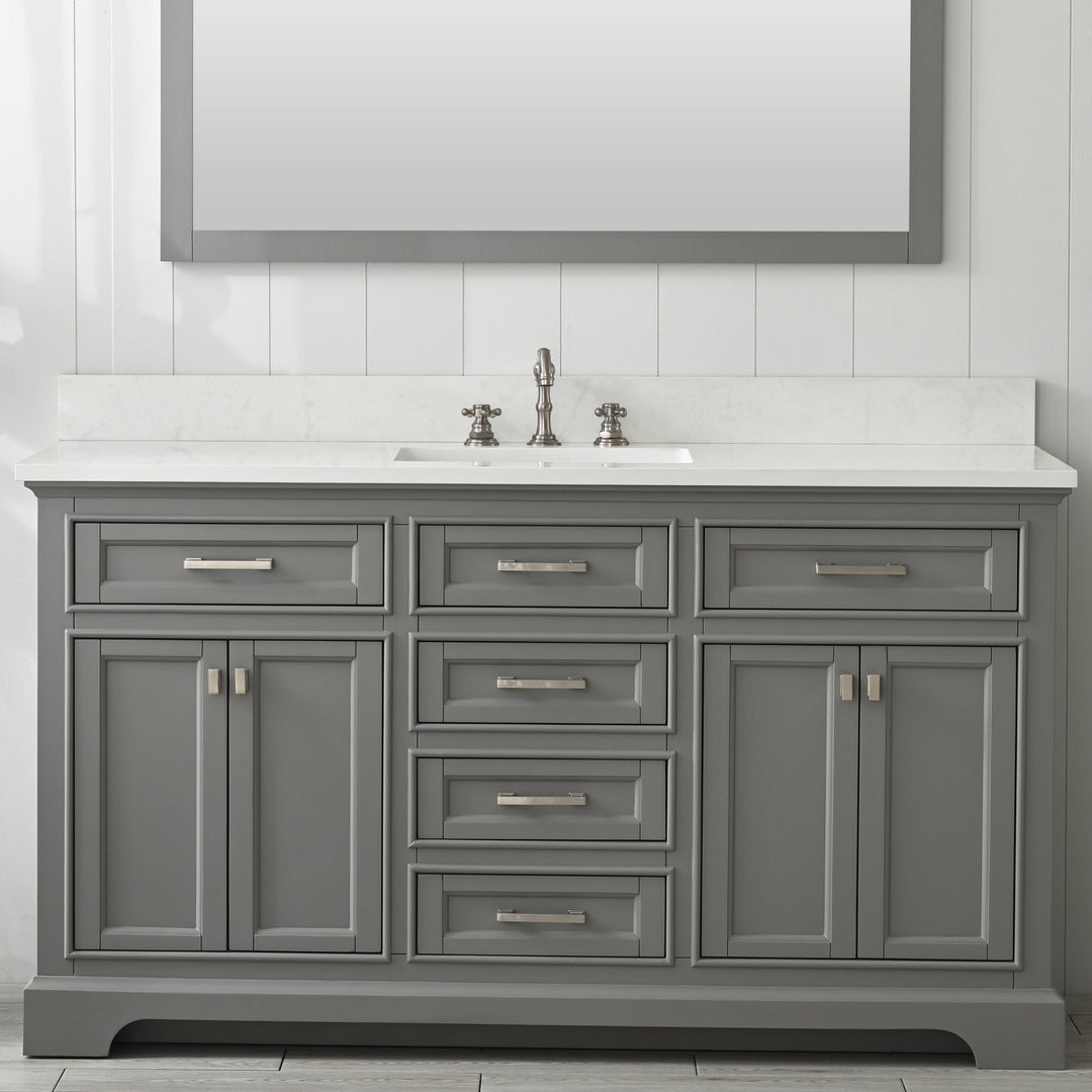 Milano 60" Single Sink Vanity with White Quartz Top - Design Element Bath Kitchen - Bathroom Vanity - Gray with Silver Satin Hardware
