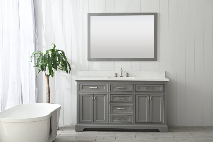 Milano 60" Single Sink Vanity with White Quartz Top - Design Element Bath Kitchen - Bathroom Vanity - Heritage Oak with Matte Black Hardware