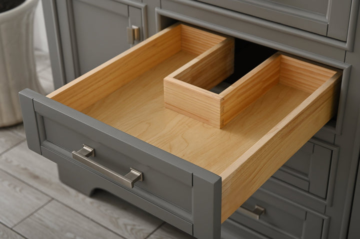 Milano 60" Single Sink Vanity with White Quartz Top - Design Element Bath Kitchen - Bathroom Vanity - Heritage Oak with Matte Black Hardware